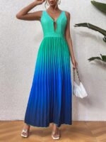 Rochie Lunga Haga Din 2 Culori : Verde Si Albastru - imagine 3