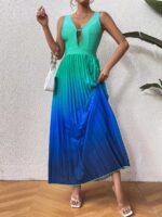 Rochie Lunga Haga Din 2 Culori : Verde Si Albastru