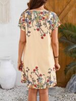 Rochie Scurta Olimpia Portocalie Cu Model Floral Multicolor - imagine 2