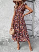 Rochie Lunga Suzan Albastra Cu Model Floral Multicolor - imagine 3