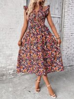 Rochie Lunga Suzan Albastra Cu Model Floral Multicolor - imagine 4