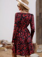 Rochie Scurta Naraja Neagra Cu Model Floral Rosu - imagine 2
