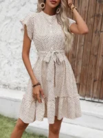 Rochie Scurta Harly Bej Cu Buline Negre - imagine 3