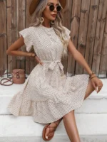 Rochie Scurta Harly Bej Cu Buline Negre - imagine 5