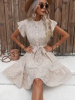 Rochie Scurta Harly Bej Cu Buline Negre