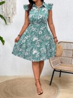 Rochie Scurta Ermeline Verde Inflorata - Marimi Mari - imagine 3