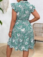 Rochie Scurta Ermeline Verde Inflorata - Marimi Mari - imagine 2