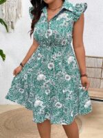 Rochie Scurta Ermeline Verde Inflorata - Marimi Mari