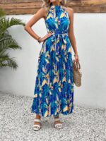 Rochie Lunga Artemis Albastra Cu Print Tropical