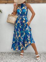 Rochie Lunga Artemis Albastra Cu Print Tropical - imagine 3