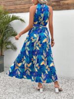Rochie Lunga Artemis Albastra Cu Print Tropical - imagine 2