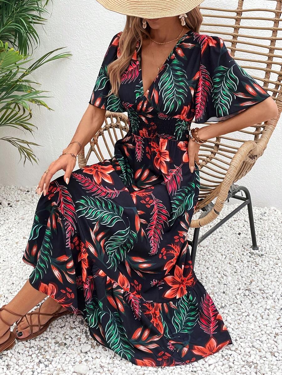 124 Rochie Lunga Doris Neagra Cu Model Floral Multicolor - imagine 1
