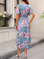 Rochie Lunga Silena Bleu Cu Model Floral Multicolor - imagine 2