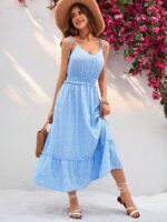 Rochie Lunga Darisa Bleu Cu Model Floral Alb - imagine 5