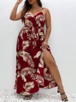 Rochie Lunga Vanessa Grena Cu Model Cu Frunze Crem - Marimi Mari