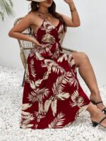 Rochie Lunga Vanessa Grena Cu Model Cu Frunze Crem - Marimi Mari - imagine 4