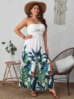 Rochie Lunga Edvina Alba Cu Model Cu Frunze Multicolore - Marimi Mari - imagine 4