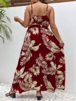 Rochie Lunga Vanessa Grena Cu Model Cu Frunze Crem - Marimi Mari - imagine 2