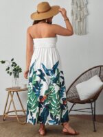 Rochie Lunga Edvina Alba Cu Model Cu Frunze Multicolore - Marimi Mari - imagine 2