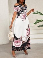 Rochie Lunga Regine Alba Inflorata