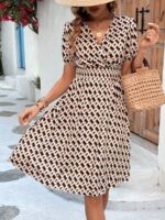 Rochie Scurta Emery Neagra Cu Imprimeu Geometric Multicolor
