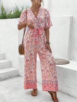 Salopeta Lunga Anastacia Alba Cu Model Floral Rosu - imagine 3