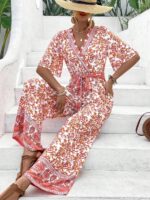 Salopeta Lunga Anastacia Alba Cu Model Floral Rosu - imagine 4