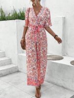 Salopeta Lunga Anastacia Alba Cu Model Floral Rosu - imagine 5