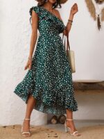 Rochie Lunga Victorina Verde Cu Imprimeu Alb