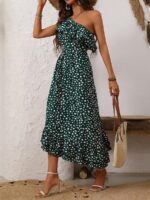 Rochie Lunga Victorina Verde Cu Imprimeu Alb - imagine 3