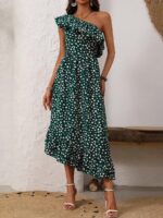 Rochie Lunga Victorina Verde Cu Imprimeu Alb - imagine 5