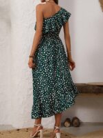 Rochie Lunga Victorina Verde Cu Imprimeu Alb - imagine 2