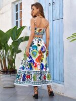 Compleu Cu Fusta Lunga Milania Alba Cu Model Floral Multicolor - imagine 2