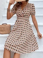 Rochie Scurta Emery Neagra Cu Imprimeu Geometric Multicolor - imagine 4