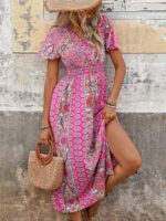 Rochie Lunga Amber Roz Cu Print Multicolor - imagine 4