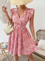 Rochie Scurta Osar Alba Cu Model Floral Rosu - imagine 4
