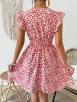 Rochie Scurta Osar Alba Cu Model Floral Rosu - imagine 2