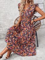 Rochie Lunga Suzan Albastra Cu Model Floral Multicolor - imagine 5