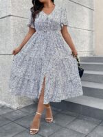Rochie Lunga Garner Alba Cu Print Negru - Marimi Mari