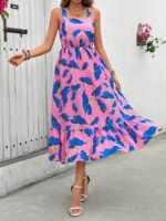 Rochie Lunga Madlen Roz Cu Model Floral Roz - imagine 3