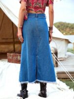 Fusta Lunga Delma Din Denim Cu Model Floral - imagine 2