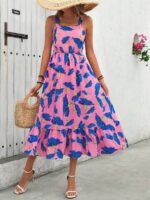 Rochie Lunga Madlen Roz Cu Model Floral Roz - imagine 5
