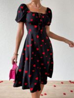Rochie Midi Corsina Neagra Cu Inimioare Rosii - imagine 3