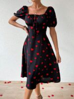 Rochie Midi Corsina Neagra Cu Inimioare Rosii - imagine 4