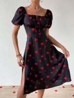 Rochie Midi Corsina Neagra Cu Inimioare Rosii
