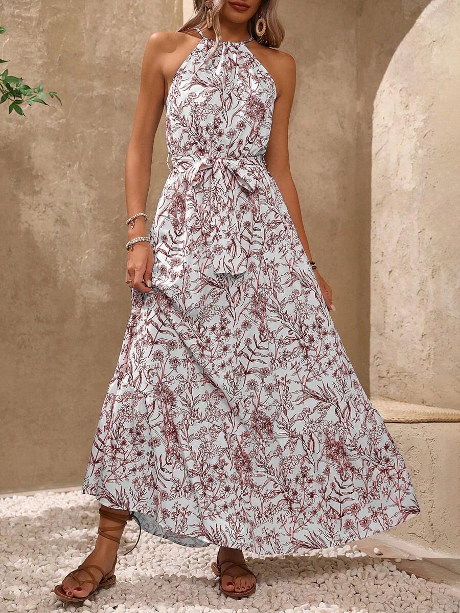35 Rochie Lunga Thomas Alba Cu Model Floral Grena - imagine 1