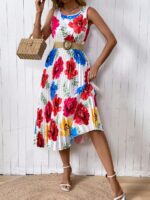 Rochie Lunga Vesna Alba Cu Model Floral Multicolor