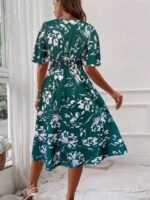 Rochie Midi Adie Verde Cu Model Floral Alb - imagine 2