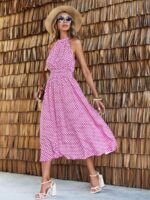 Rochie Lunga Yasmina Alba Cu Imprimeu Geometric Roz - imagine 3