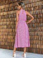 Rochie Lunga Yasmina Alba Cu Imprimeu Geometric Roz - imagine 2